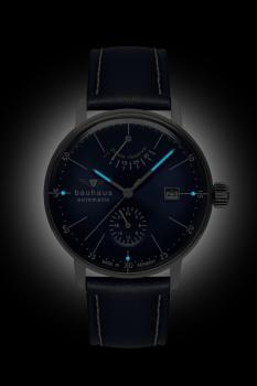 Preview: Bauhaus Herrenuhr Automatik mit Gangreserveanzeige und Lederarmband